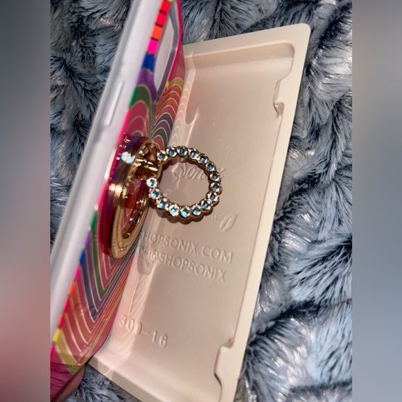 Sonix iPhone 14 plus Rainbow Hearts MagSafe Case & Gold Finger Ring Stand Holder - Picture 4 of 9